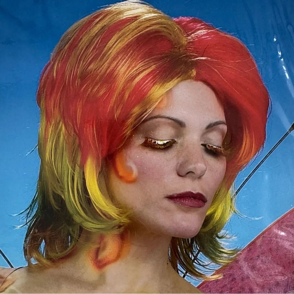 Rainbow Faerie Wig NEW with Red and Yellow Colors Halloween costume cosplay